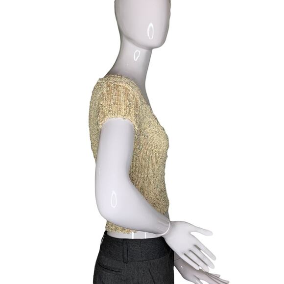 Bebe Women Crop Top Short Sleeve Gold and Silver Knit Size M - Picture 4 of 9